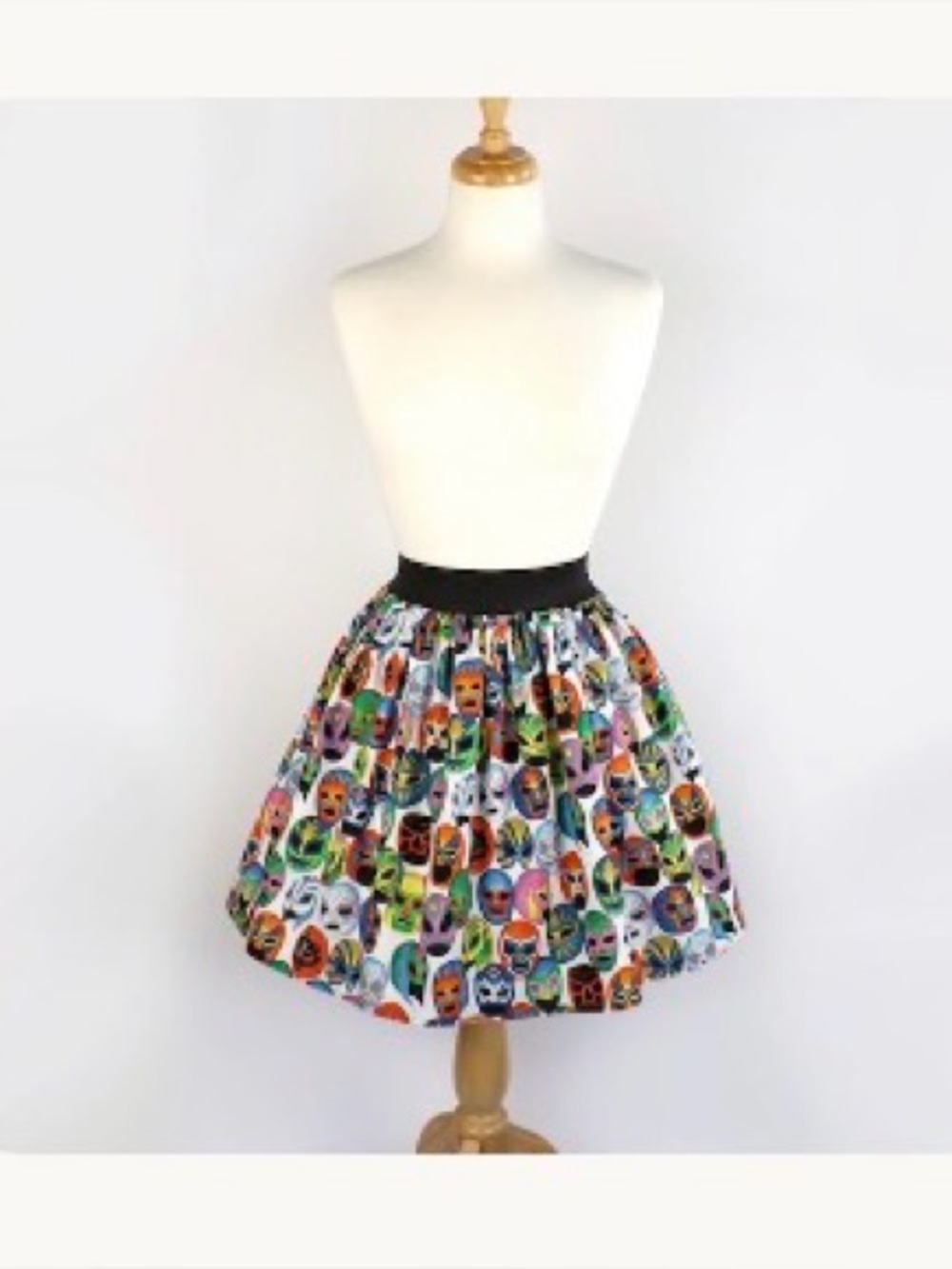 Multicolor Lucha Mask Print A-Line Skirt